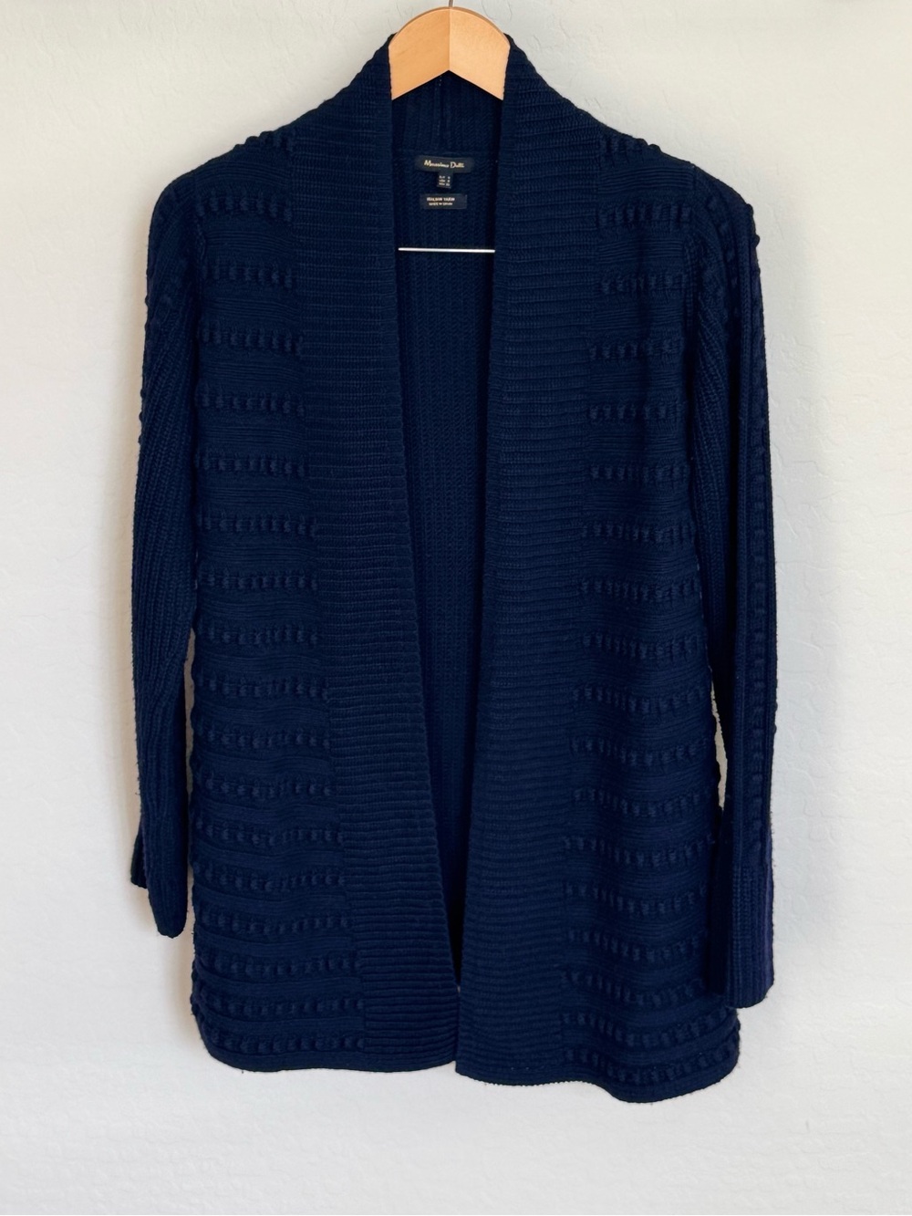 Massimo Dutti Navy Blue Textured Open Knit Cardigan Sweater Small